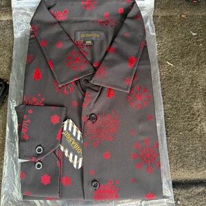 Diba Men's Festive Black and Red Button Down Shirt
